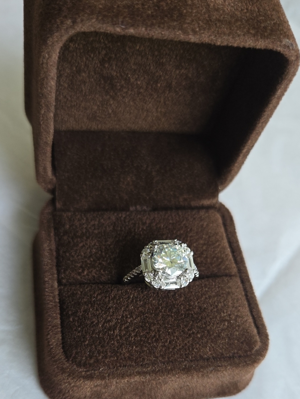 Moissanite Halo Engagement Ring in White Gold